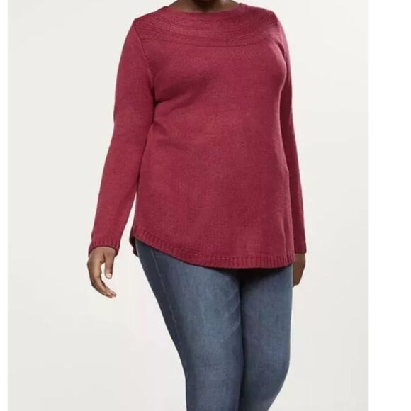 Lane Bryant Sweater Size 22/24 Rumba Red Pointelle Boatneck Acrylic Long Sleeve - Picture 1 of 9